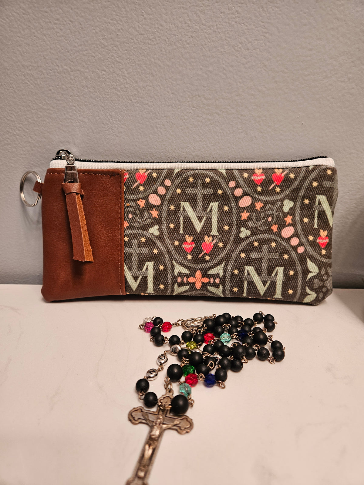 Miraculous Medal pouch with keyring Catholic Christian handmade