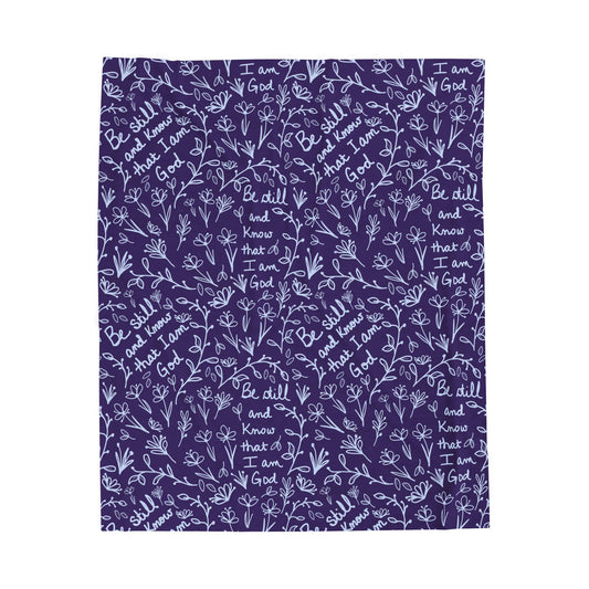 Purple Be Still and Know that I Am God Cozy Floral Velveteen Plush Blanket | Soft Throw for Home Decor, Gifts, Nursery, Relaxation, or Baby Showers