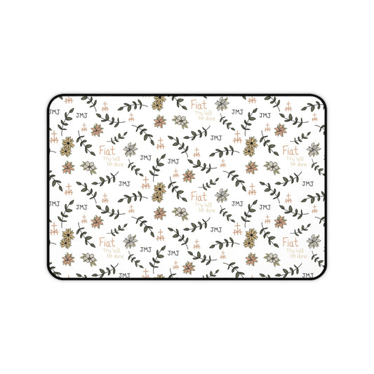 Fiat Thy Will be Done Inspirational Desk Mat - Perfect for Home Office, Modern Decor, Gift for Graduates, Motivational Message, Floral Themed