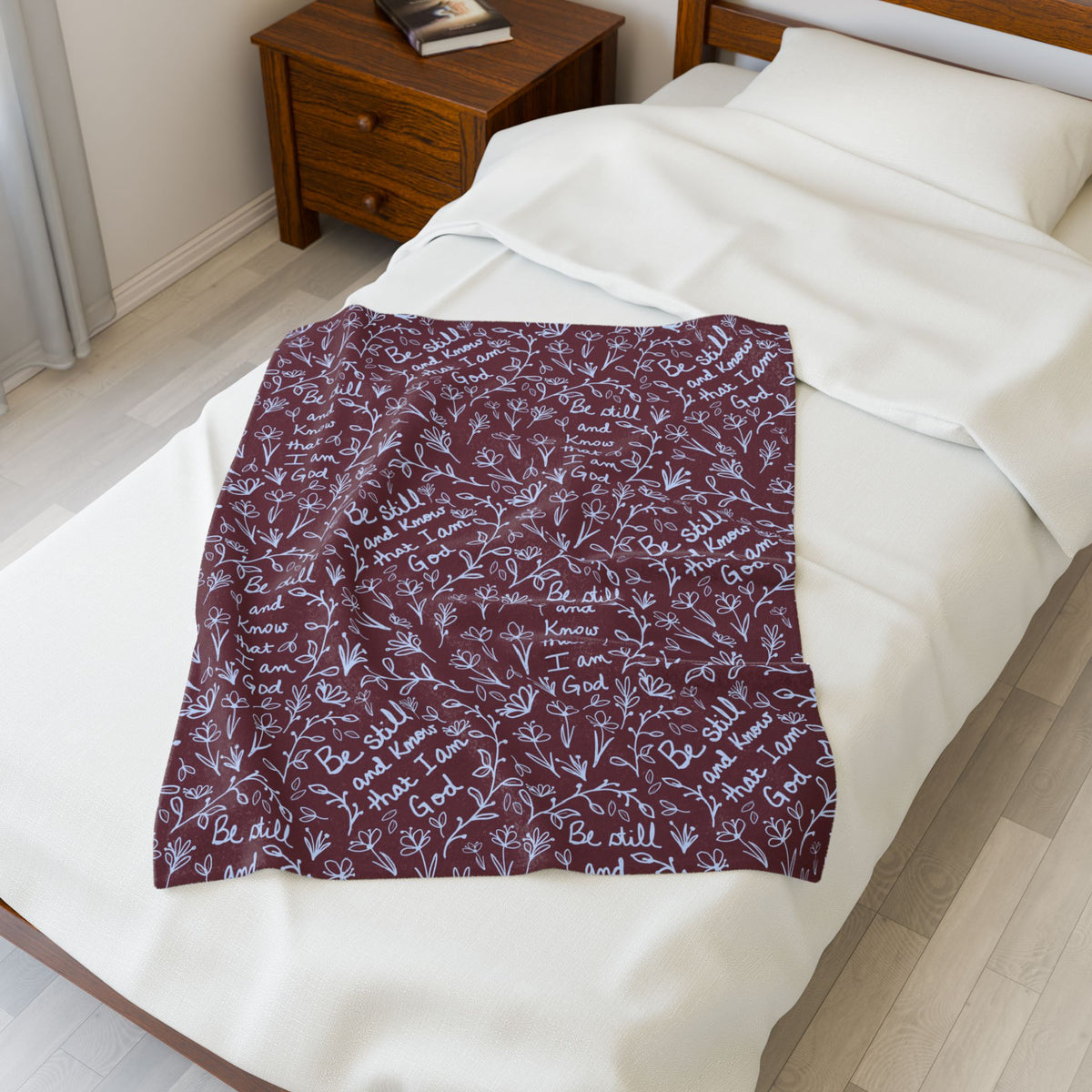Mulberry Be Still and Know that I am God Inspirational Velveteen Plush Blanket, Cozy Gift for Spiritual Comfort, Home Decor, Relaxation, Prayer, Encouragement