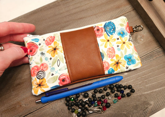 Wallet or Pencil Pouch Faux Leather "Hidden Rosary"