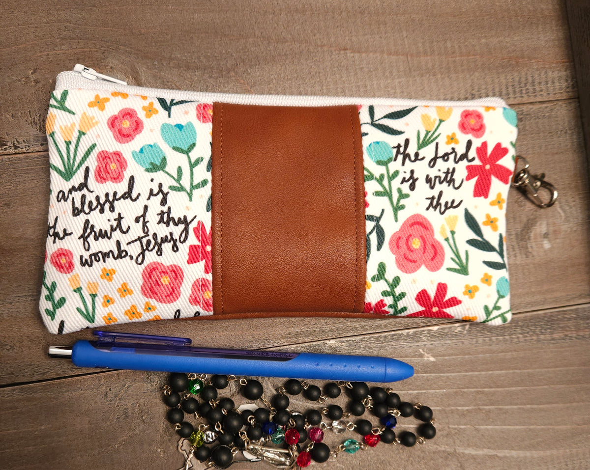 Wallet or Pencil Pouch Hail Mary Catholic Fabric