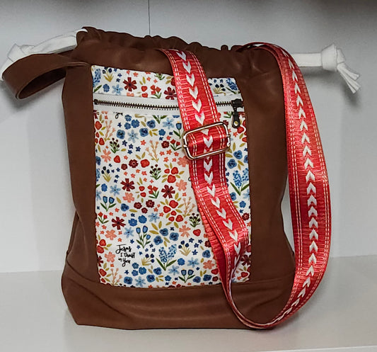 Bible Bag Faux Leather andCanvas Drawstring Divine Mercy crossbody bag