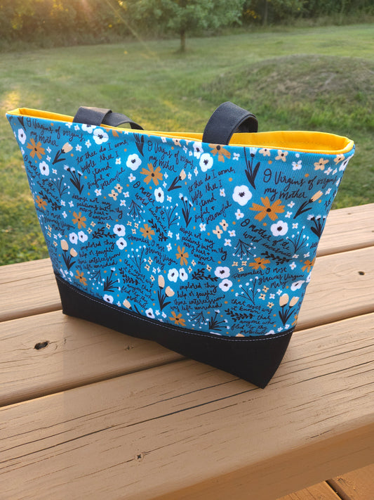 Memorare Tote Bag with waterproof canvas interior and slip pockets