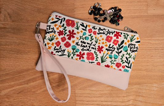 Hail Mary Catholic fabric clutch thelittleroseshop fabric