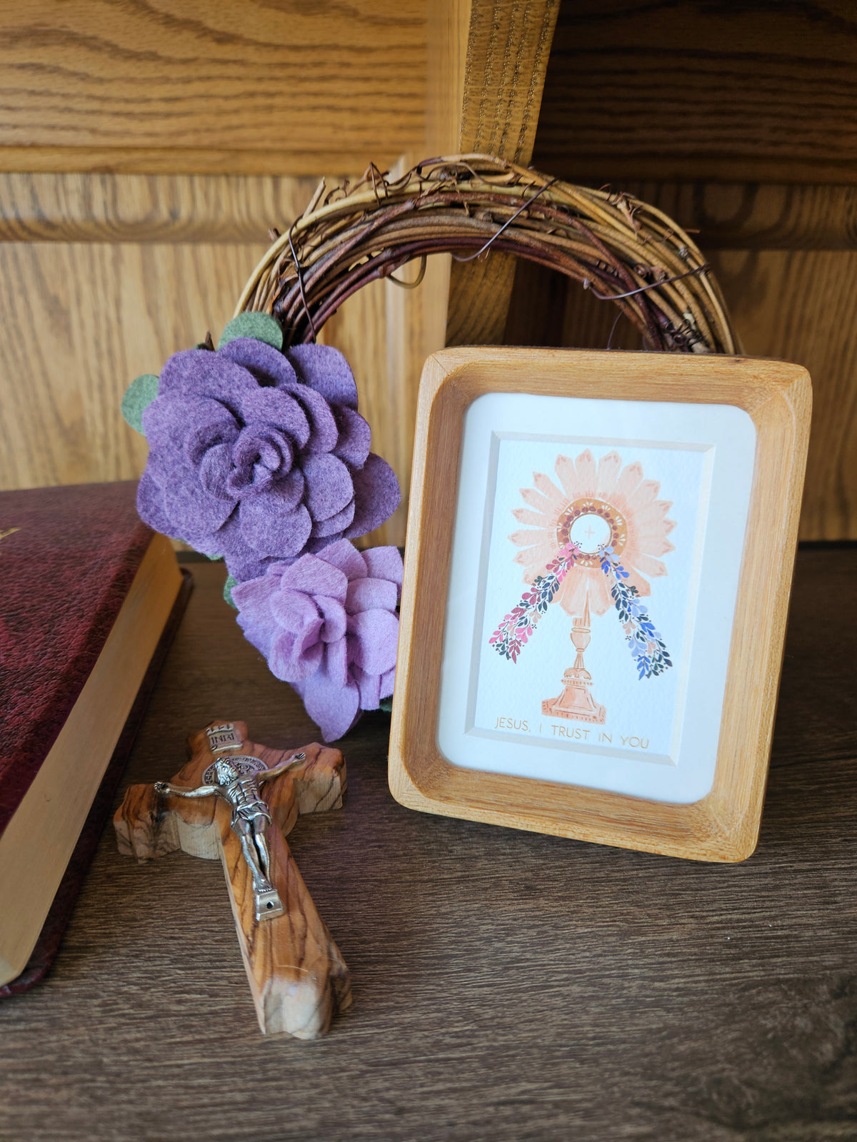 Sale! Lent wreath Purple succulent felt flower w/ flameless purple candle