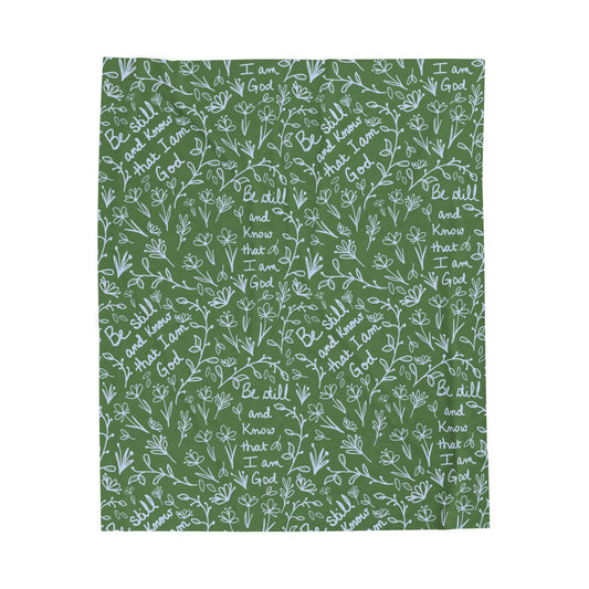 Green Be Still and Know that I am God Cozy Floral Velveteen Plush Blanket | Soft Throw for Home Decor, Gifts, Nursery, Relaxation, or Baby Showers
