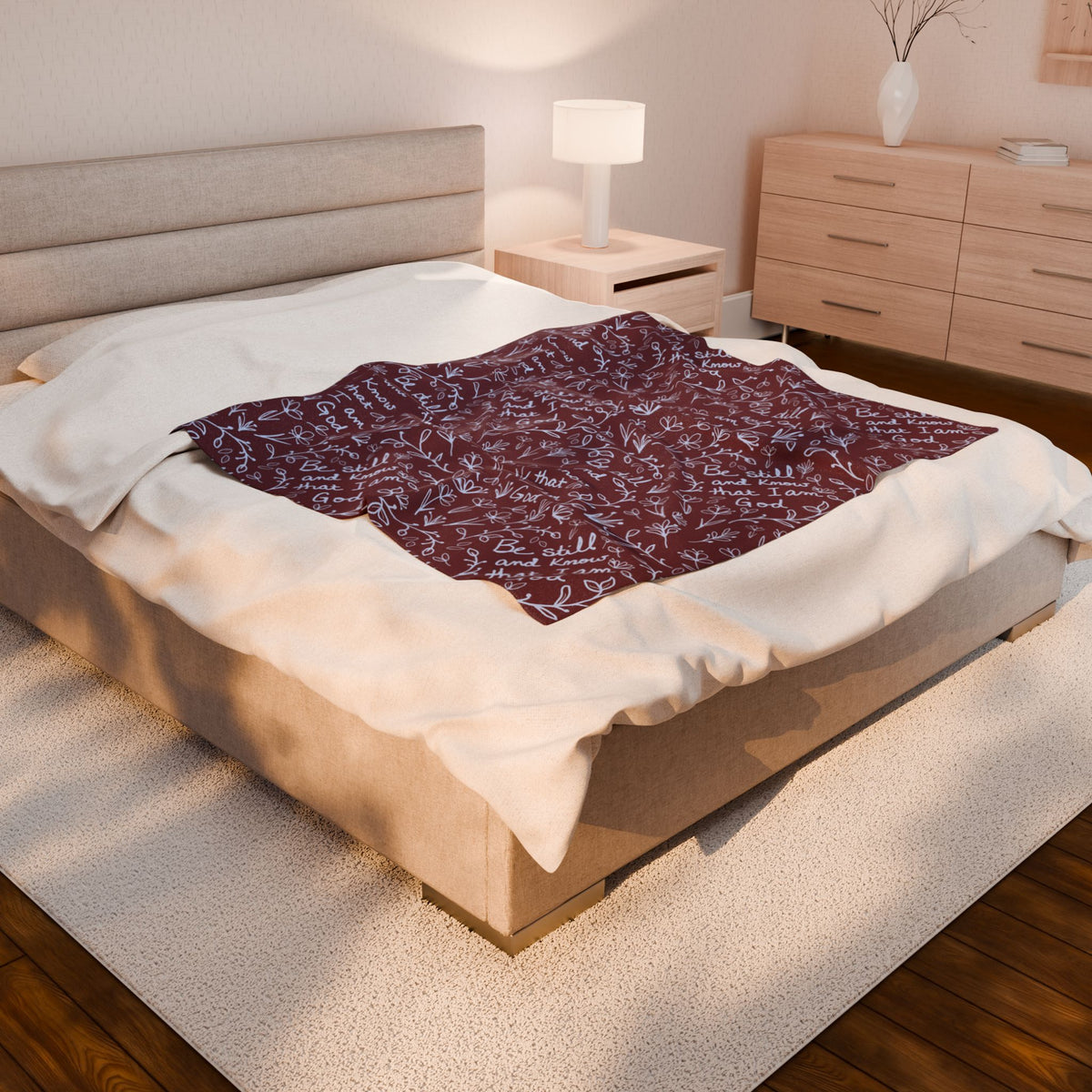 Mulberry Be Still and Know that I am God Inspirational Velveteen Plush Blanket, Cozy Gift for Spiritual Comfort, Home Decor, Relaxation, Prayer, Encouragement