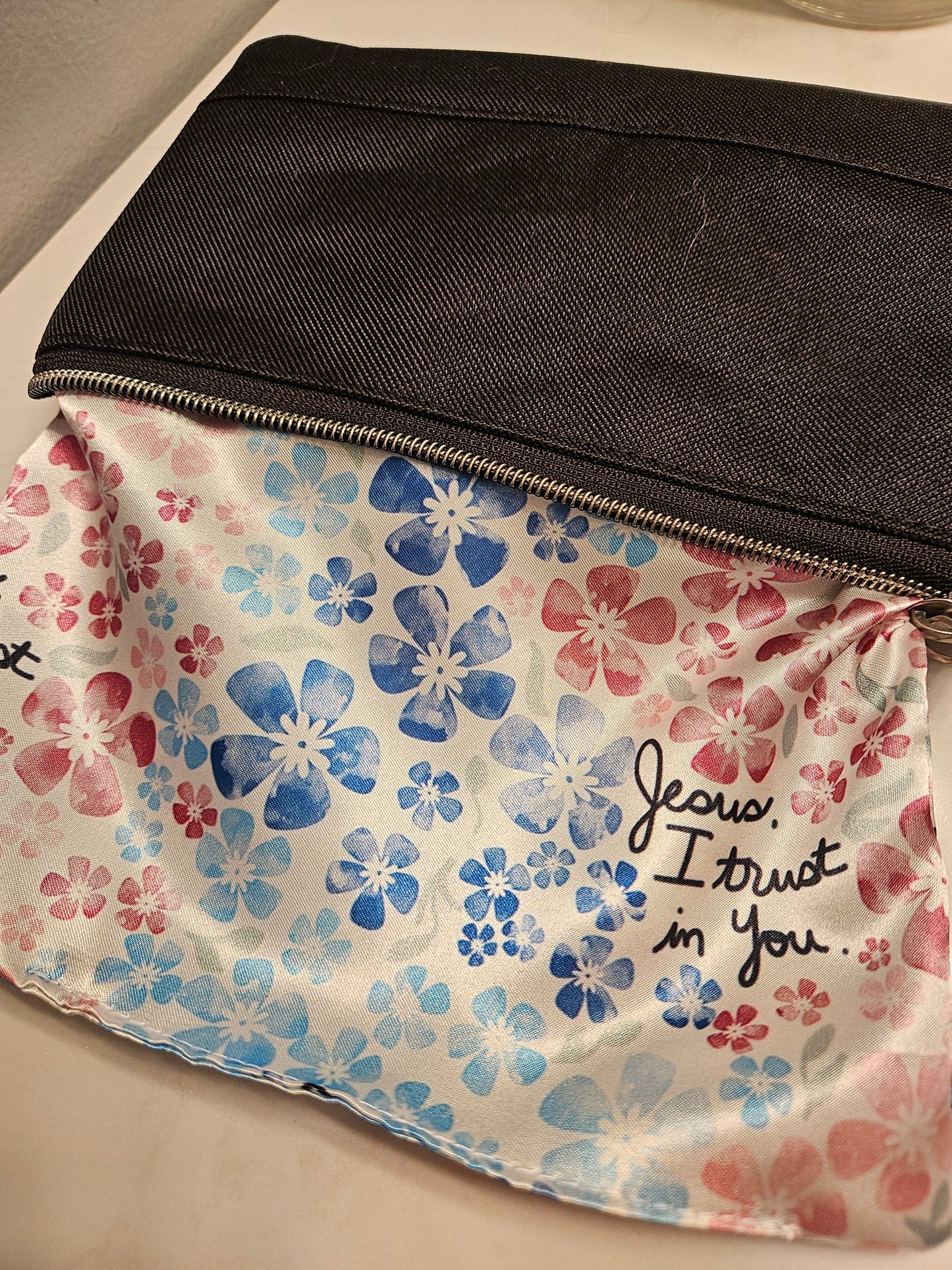 Jesus, I Trust in You Divine Mercy black water-resistant canvas clutch pouch Christian handmade gift