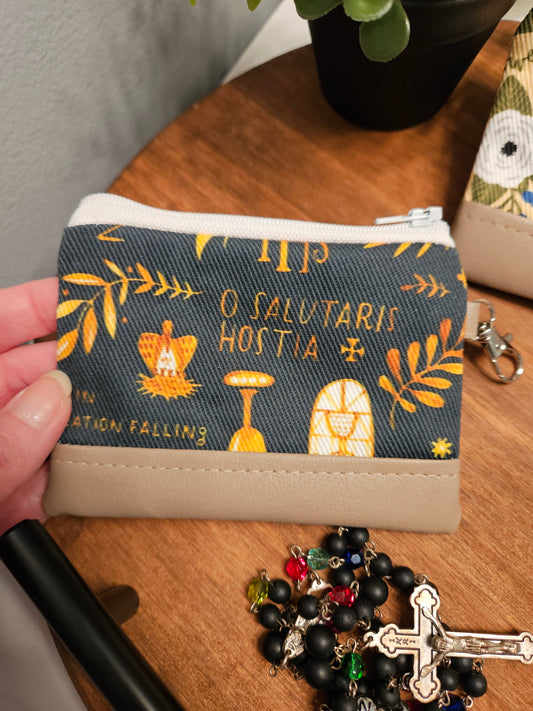 Last ones- clasp Catholic zippered pouches for credit cards, cash or rosary
