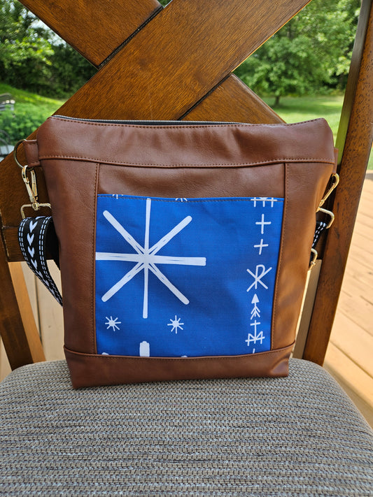 Eucharist To Jesus through Mary Catholic Fabric Faux Leather Crossbody