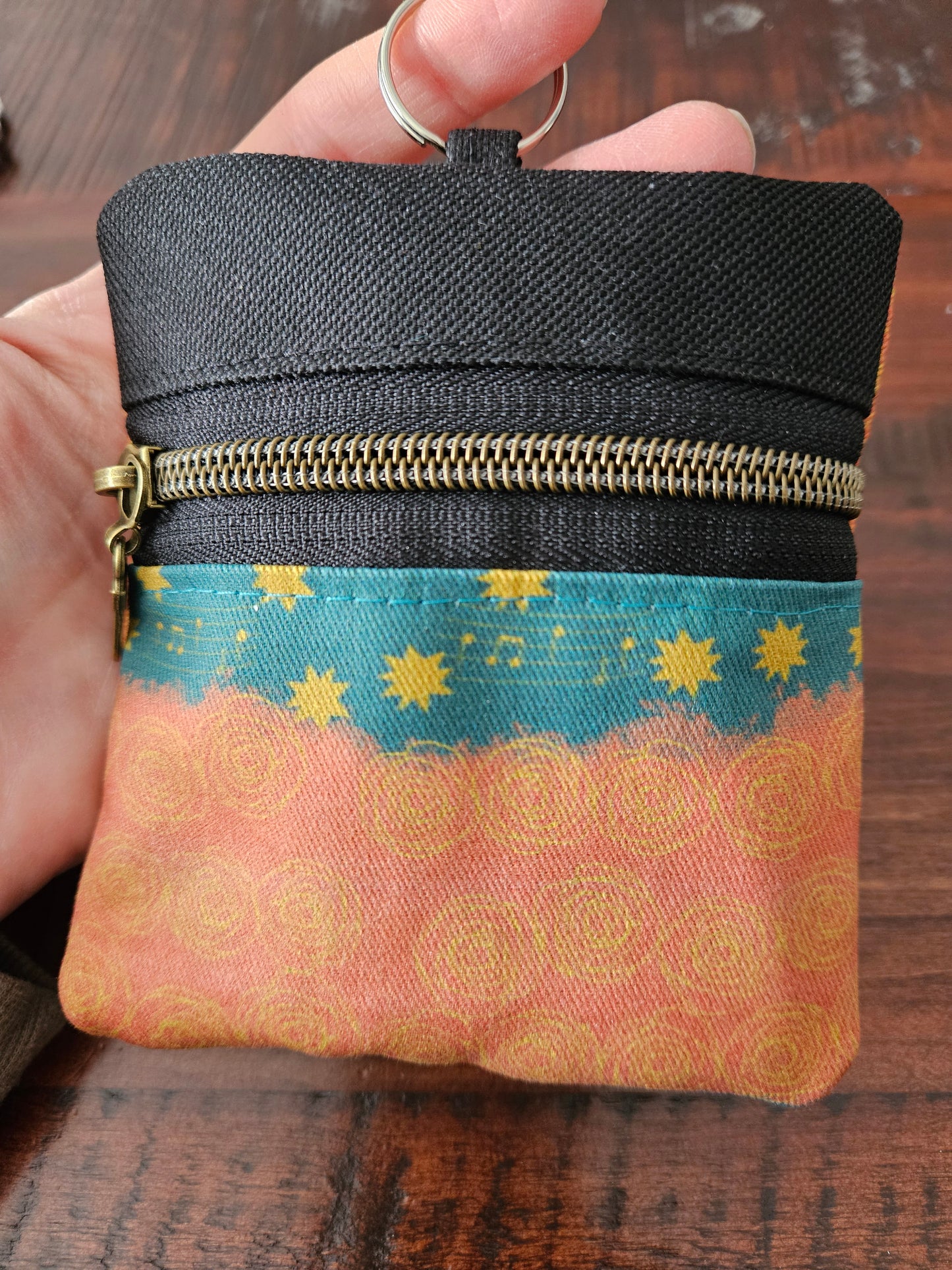 Double-sided zipper pouch with keyring Christian Catholic fabric pouch