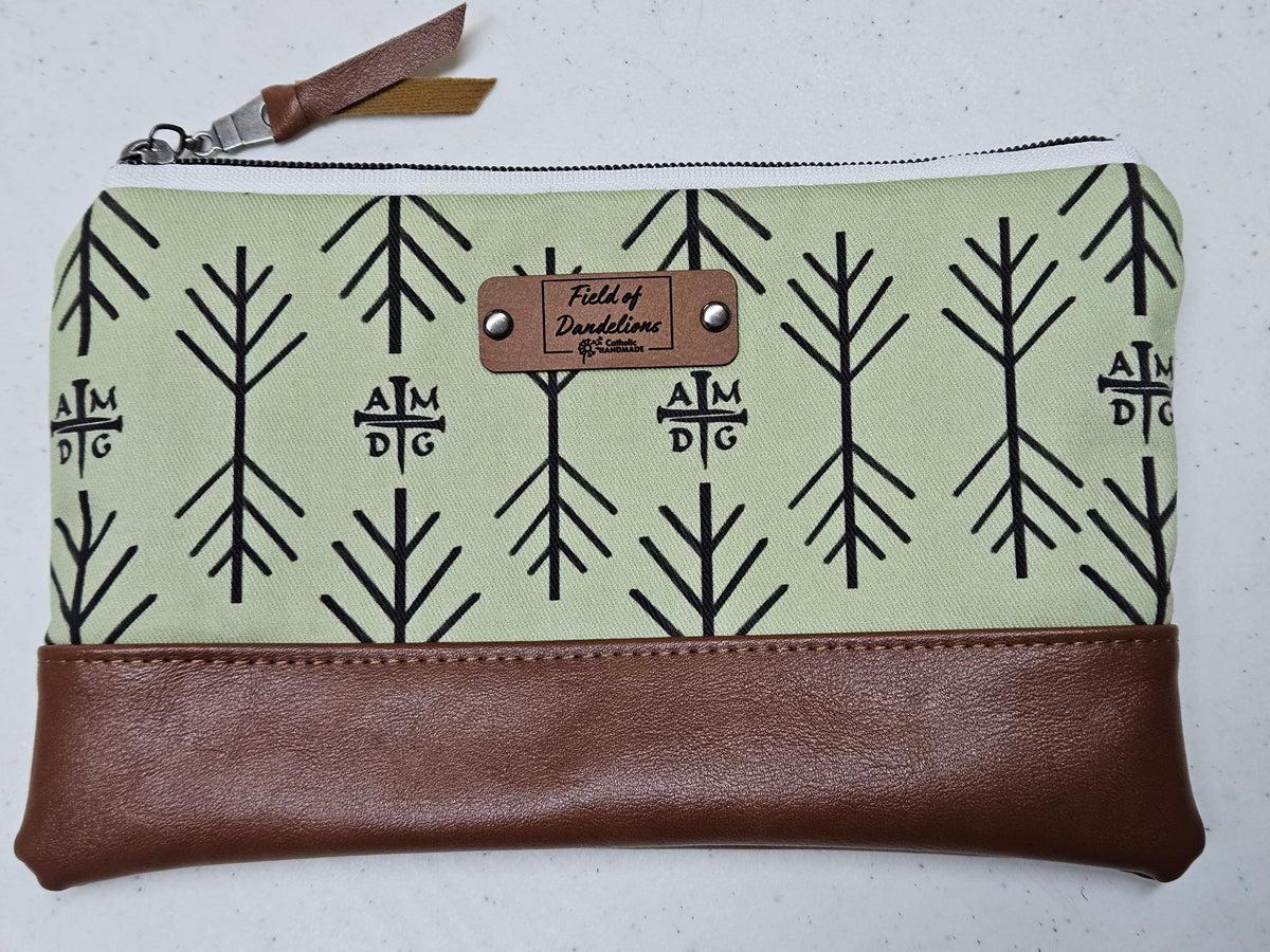 AMDG Ad majorem Dei gloriam Latin For the Greater Glory of God Clutch rosary pouch with Catholic fabric