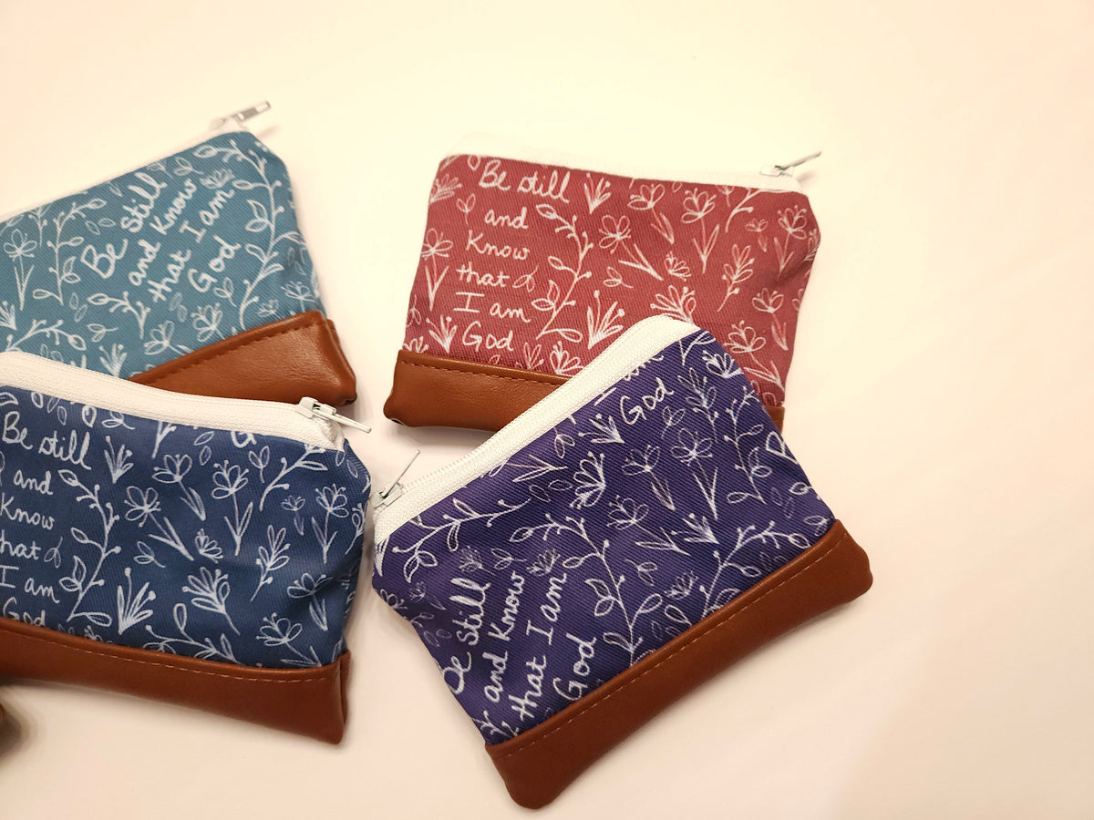 Be Still and Know that I am God Rosary wallet zippered pouches Christian Catholic fabric