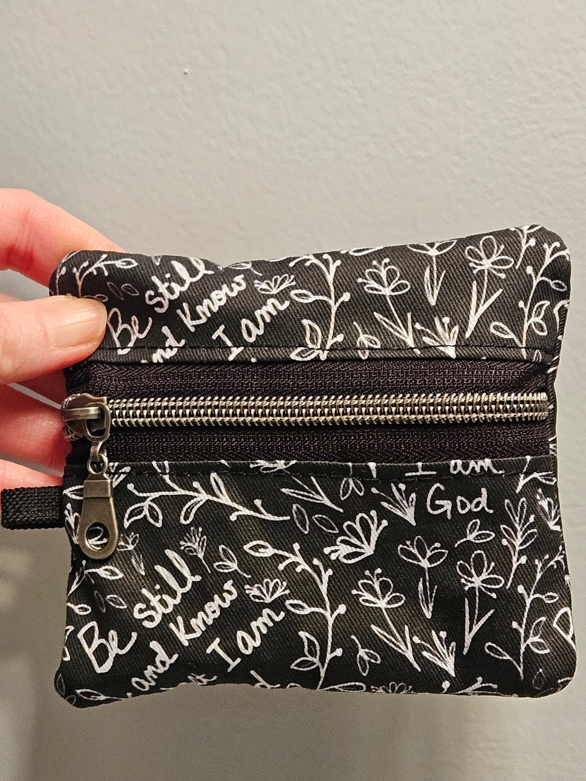 Be Still and Know that I am God small pouches- Double-sided zipper pouch and boxy pouches with keyring Christian Catholic fabric pouch