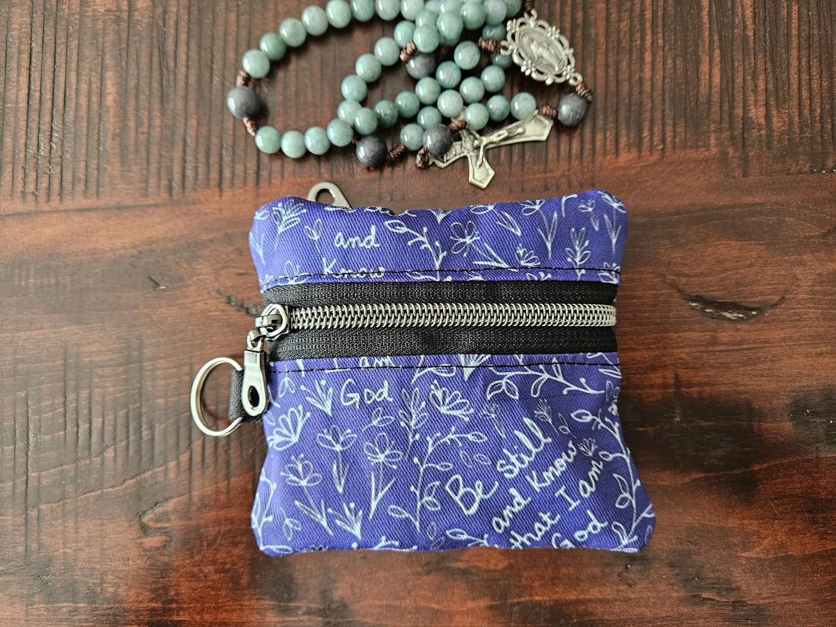 Be Still and Know that I am God small pouches- Double-sided zipper pouch and boxy pouches with keyring Christian Catholic fabric pouch
