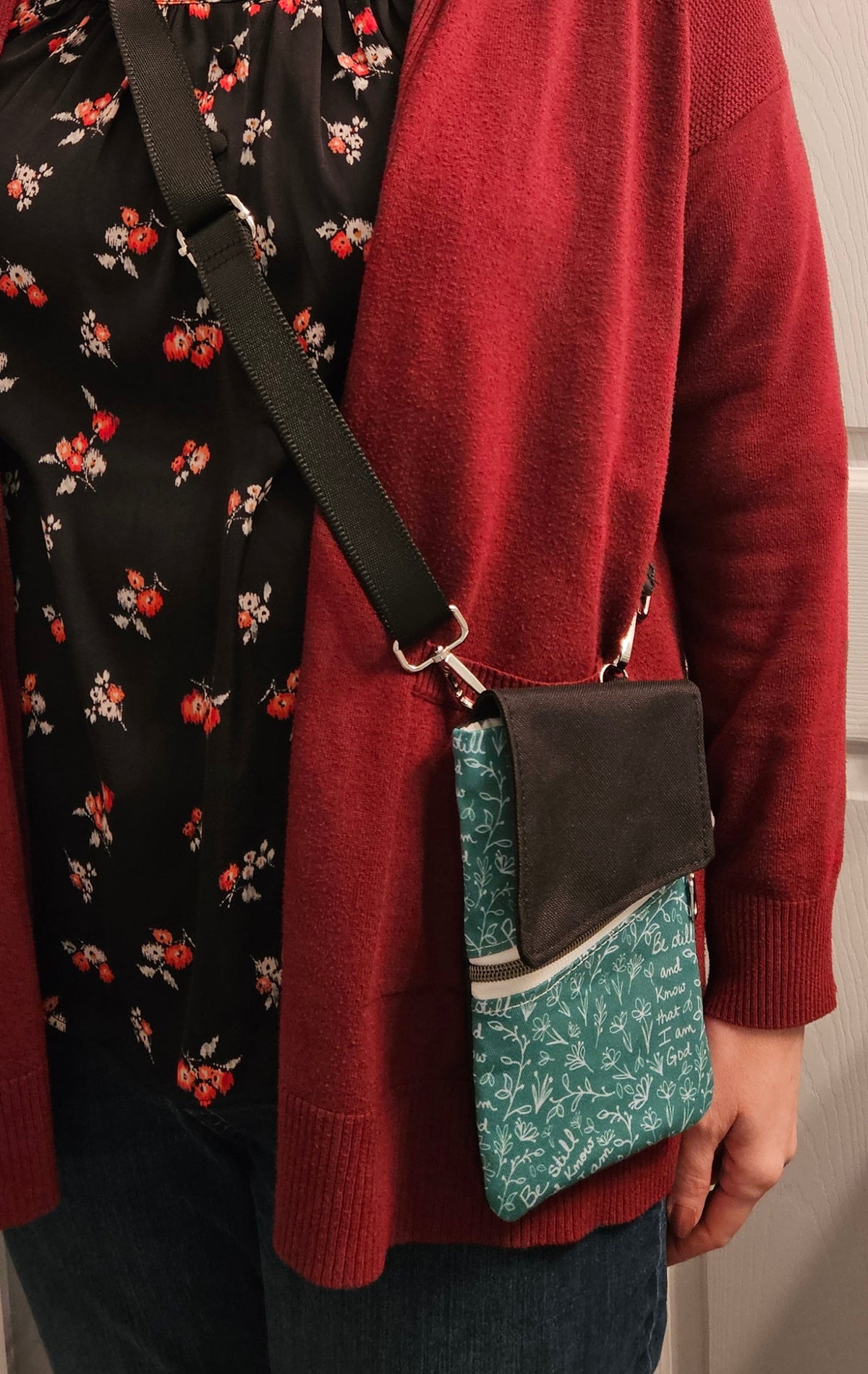 Phone Purse Be Still and Know that I am God Catholic Christian fabric crossbody purse with belt loop and wristlet options