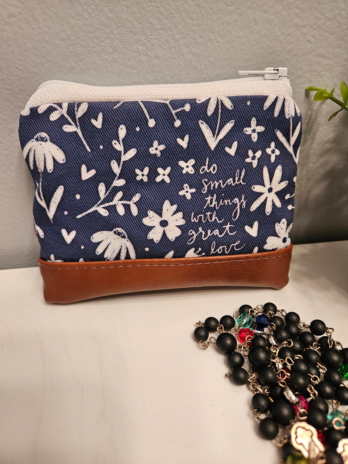 Do Small Things Great Love Catholic fabric Rosary pouch Wallet