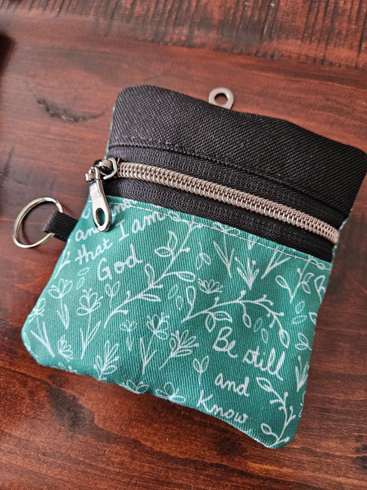 Be Still and Know that I am God small pouches- Double-sided zipper pouch and boxy pouches with keyring Christian Catholic fabric pouch