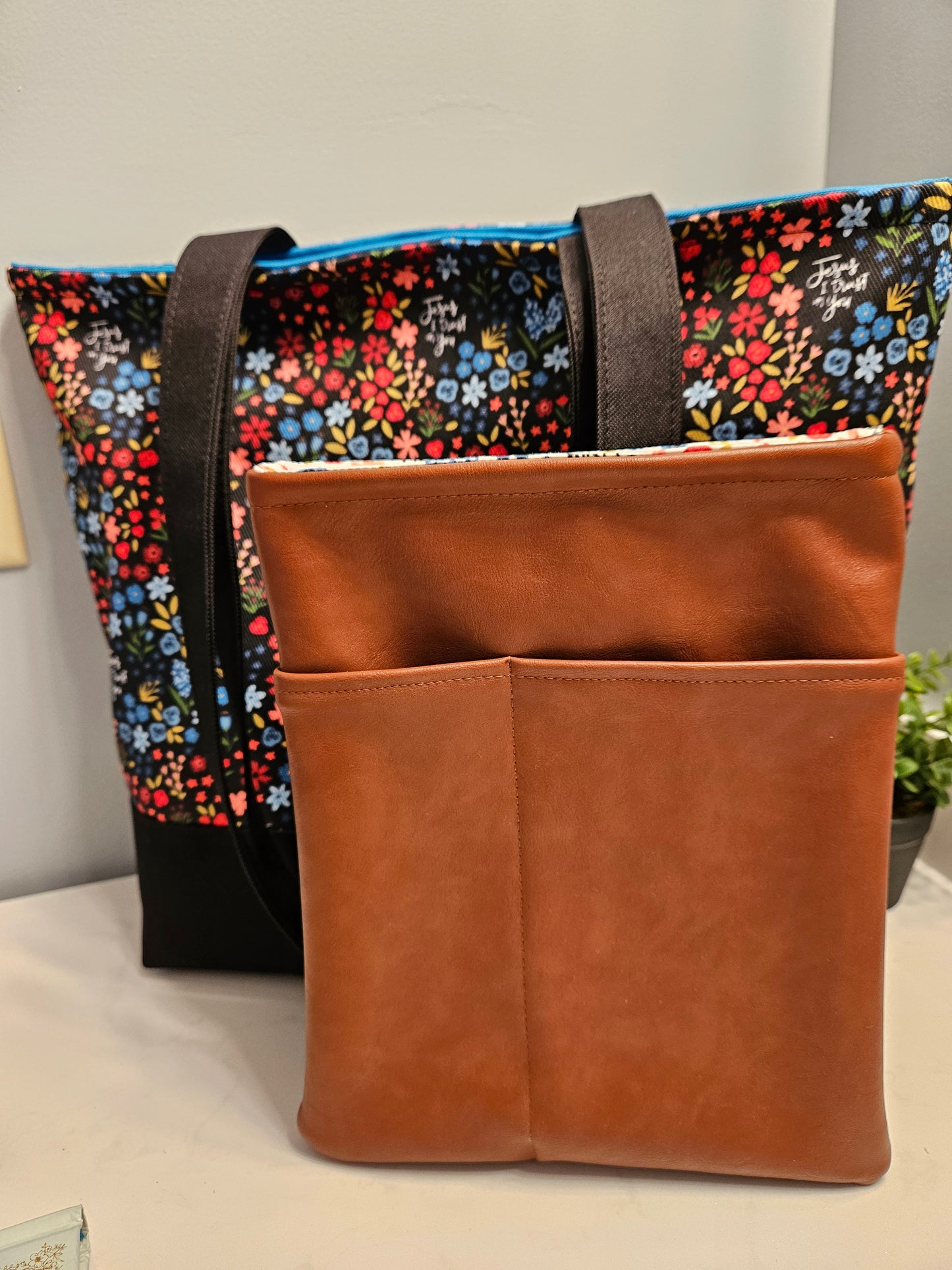 Jesus, I Trust in You on black Catholic Christian fabric Extra Large tote bag