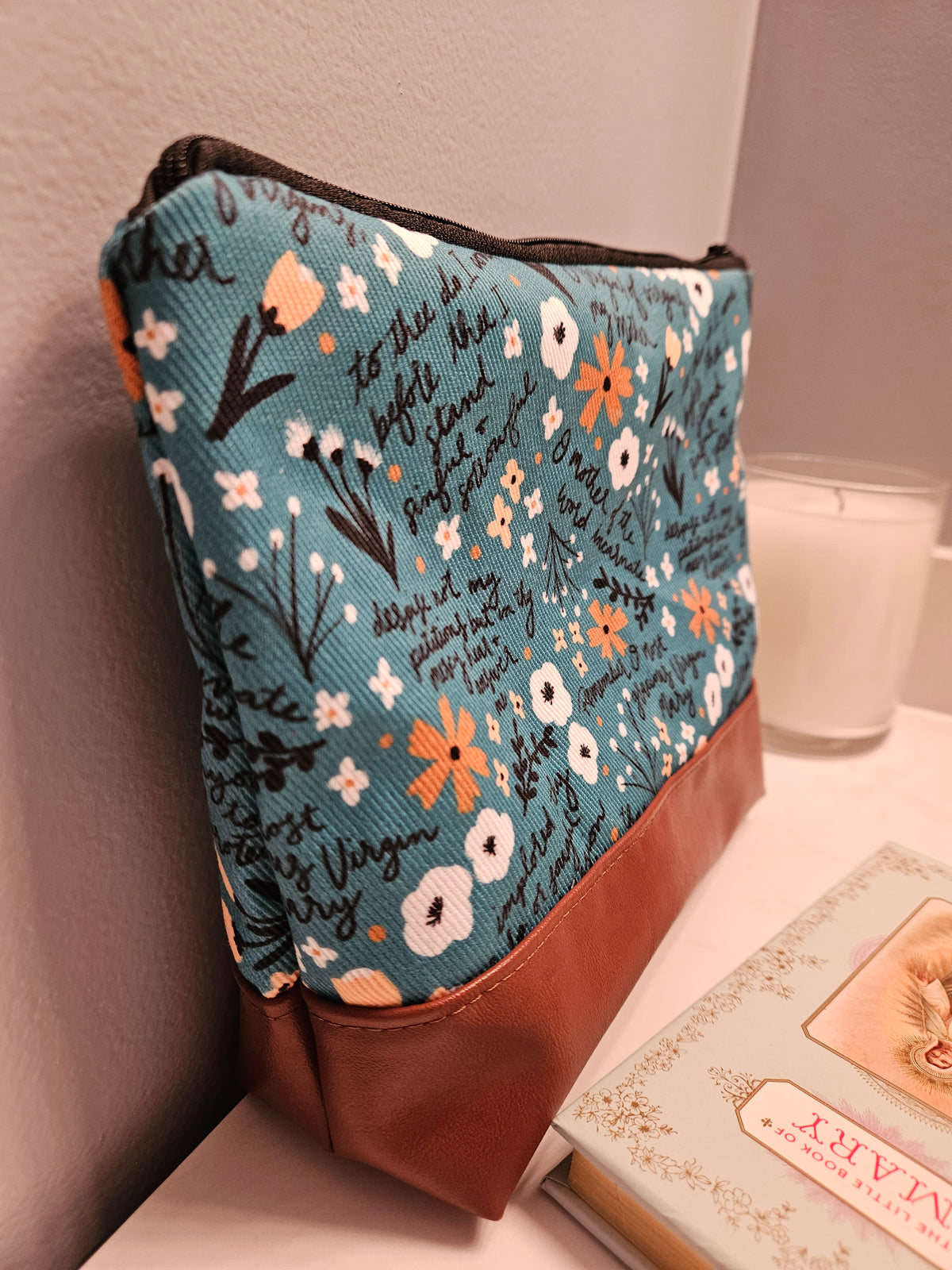 Veil Pouch Memorare Teal Catholic Fabric Pouch