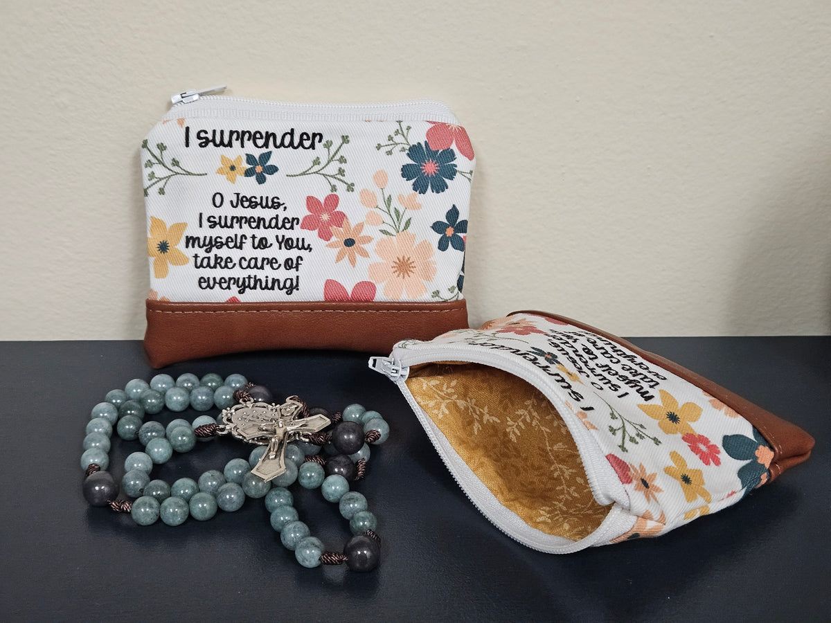 Surrender Novena O Jesus take care of everything rosary wallet pouch Christian Catholic handmade
