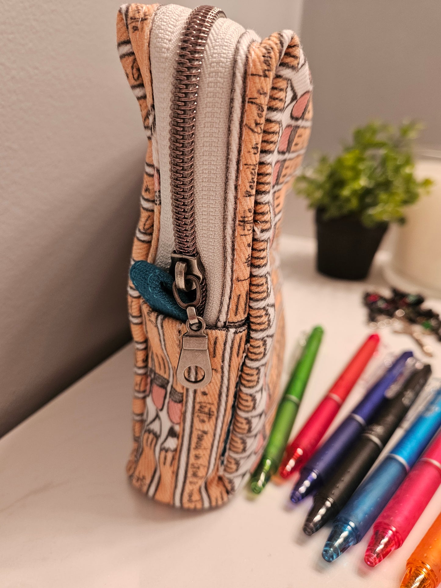 Pencil Case with Mother Teresa's "I am a Little Pencil in God's Hand" fabric 7.5x7.5 inches