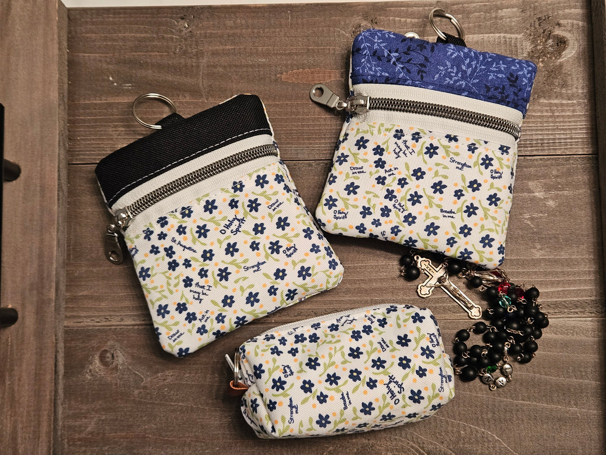 Prayer to the Holy Spirit St. Augustine Breathe in Me pouches in Catholic fabric for rosary, credit cards, wallets