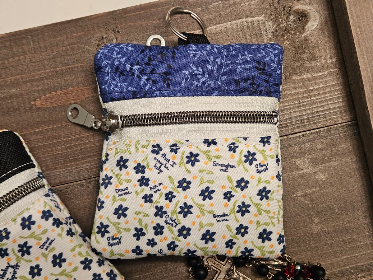 Prayer to the Holy Spirit St. Augustine Breathe in Me pouches in Catholic fabric for rosary, credit cards, wallets