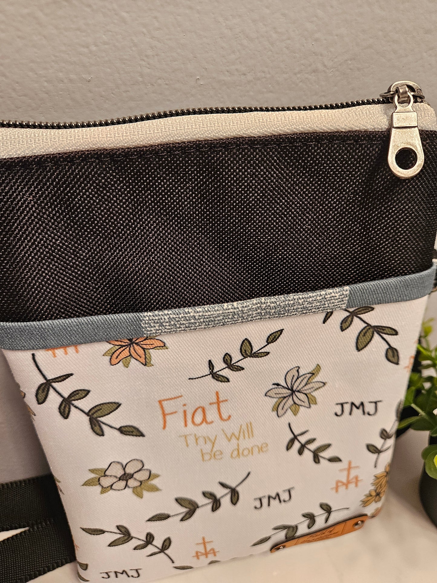 Fiat White Crossbody Catholic purse handmade Thy Will be Done
