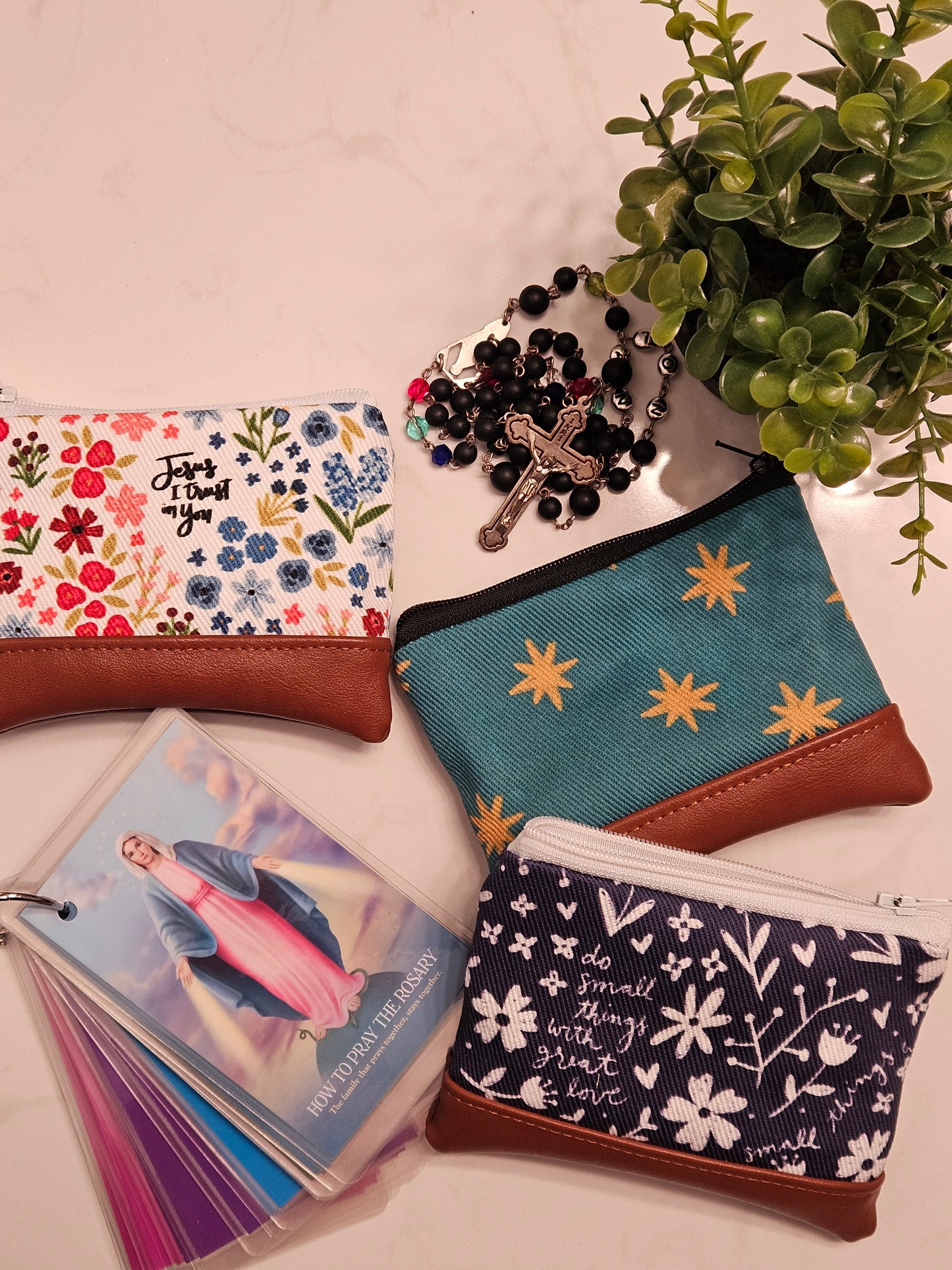 Do Small Things Great Love Catholic fabric Rosary pouch Wallet