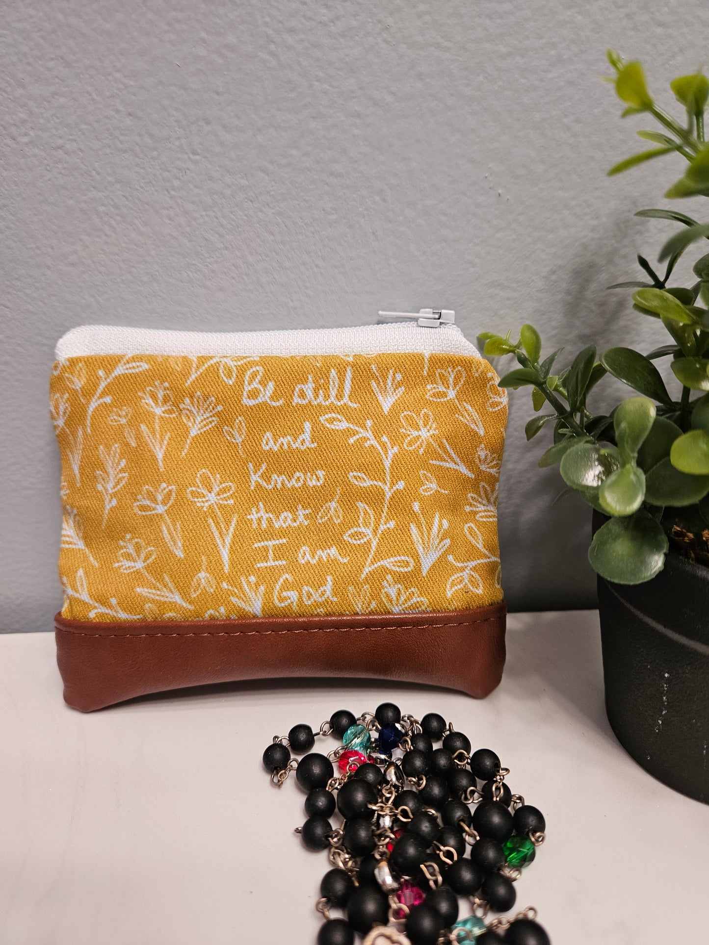 Be Still and Know that I am God Rosary wallet zippered pouches Christian Catholic fabric
