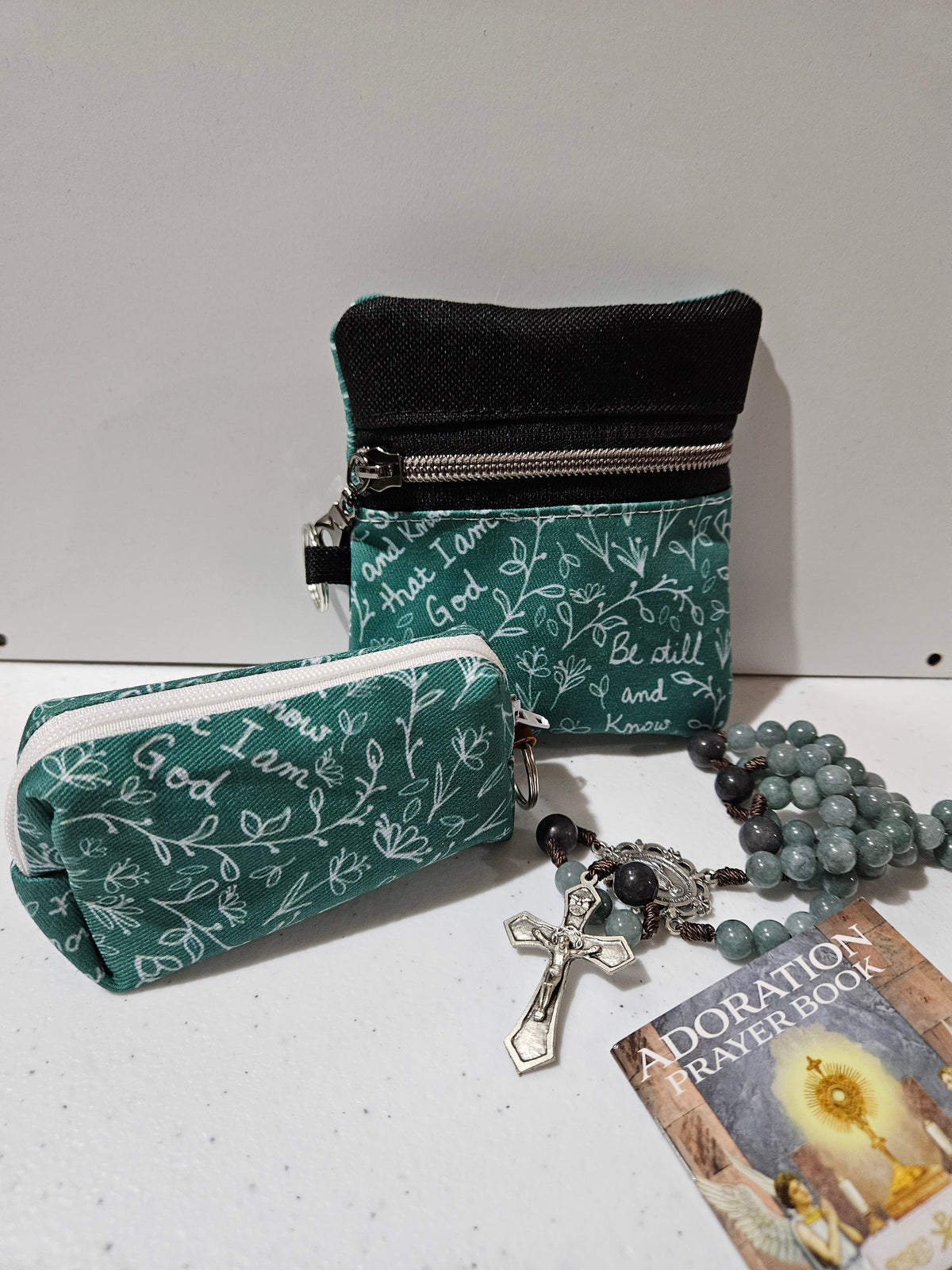 Be Still and Know that I am God small pouches- Double-sided zipper pouch and boxy pouches with keyring Christian Catholic fabric pouch
