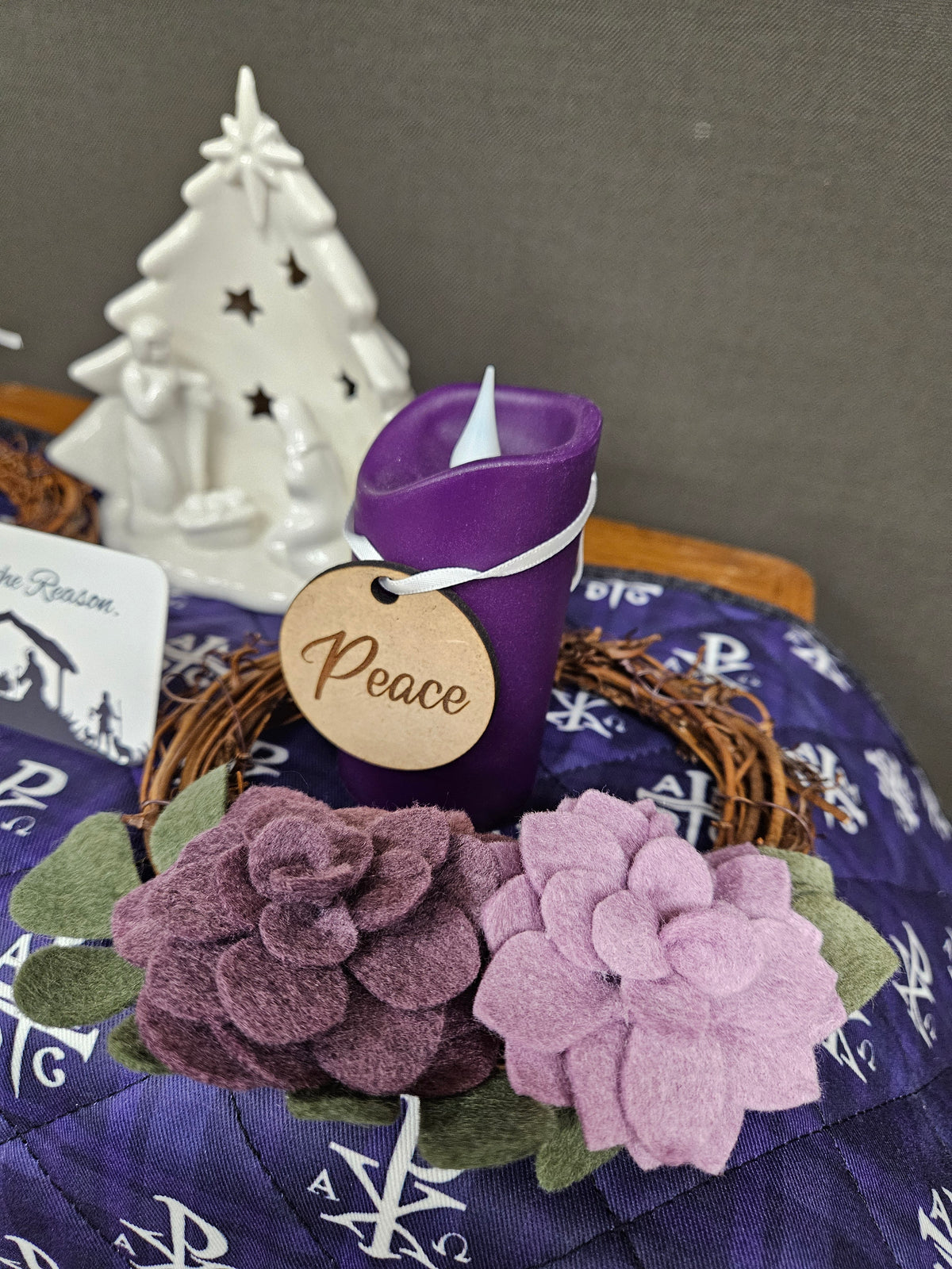 Advent wreath box set Purple Pink succulent felt flower