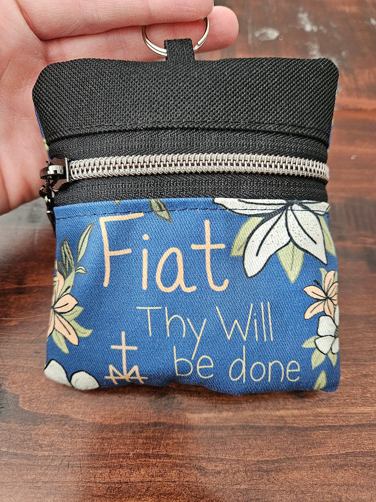Fiat Thy Will be Done Small pouches- double zippered pouches and boxy pouches in Catholic fabrics
