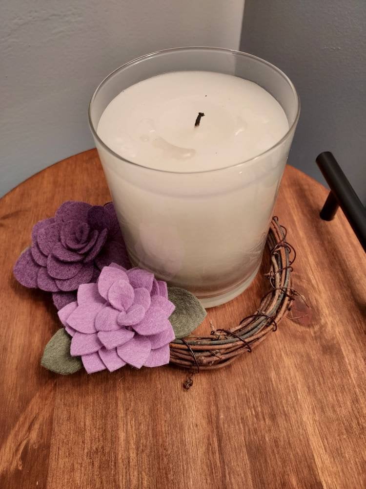 Lent wreath Purple succulent felt flower w/ flameless purple candle/Catholic Christian decor/classroom prayer table/Bible study gift/Advent