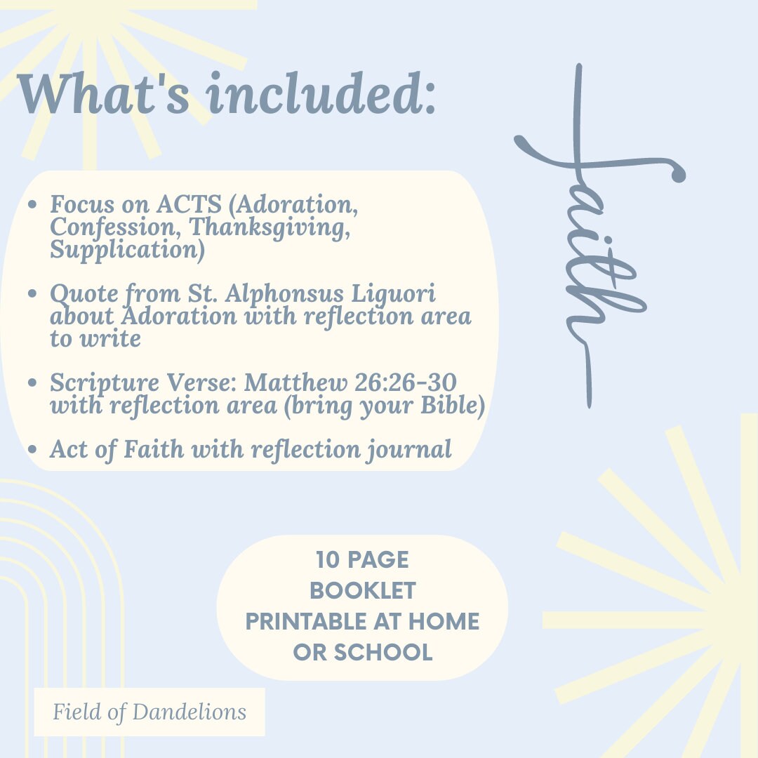 ACTS Prayer Method Catholic Adoration Journal Printable for Middle School Youth/Reflection Gratitude journal prompt Religious Ed teacher