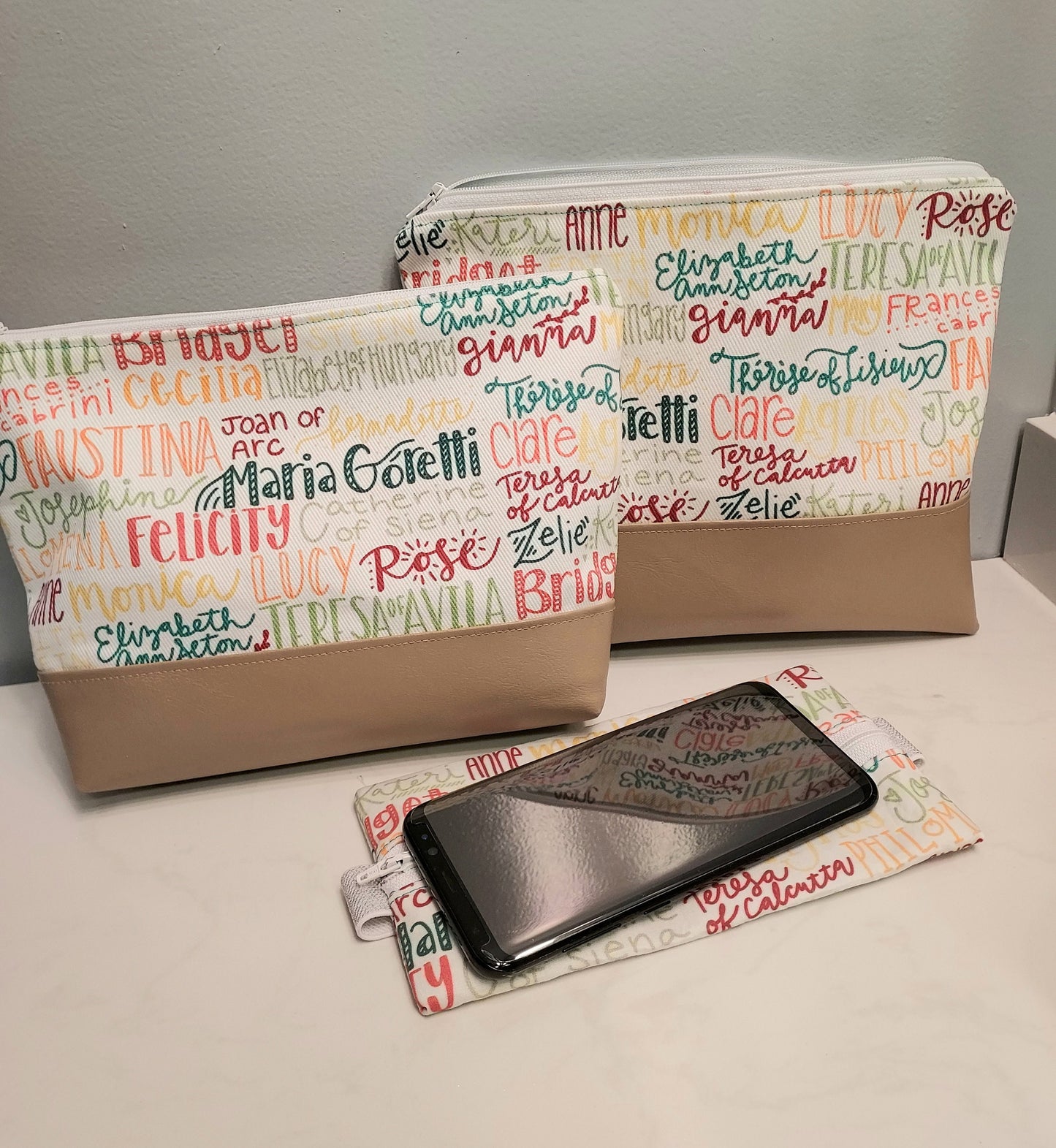 Veil Pouch Girl Saints Name Catholic Fabric Bible Diary Prayer Journals/Confirmation First Communion Handmade book sleeve w/ zipper purse