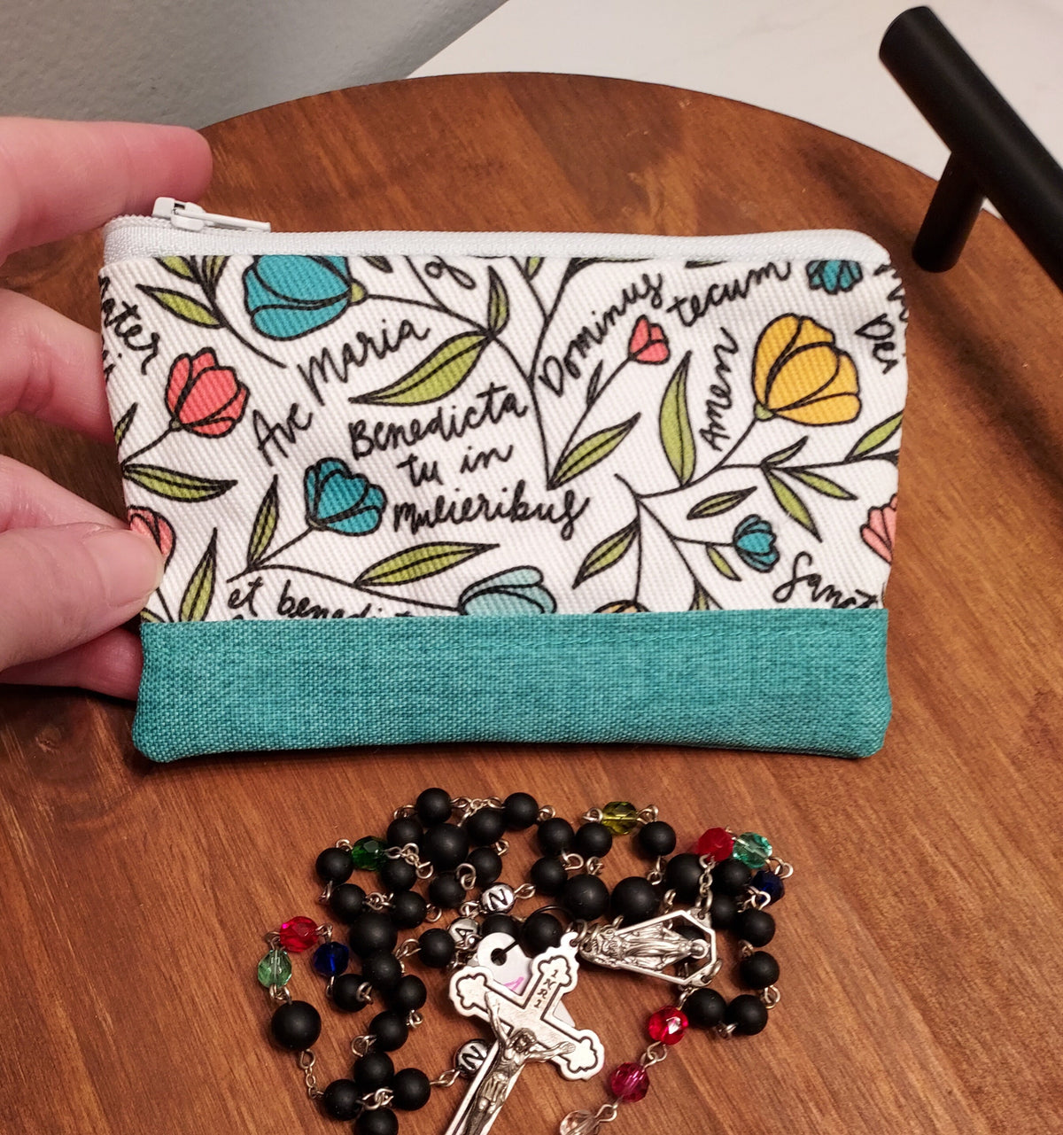 Wallet Ave Maria Latin Hail Mary Catholic Fabric Rosary pouch caes/Easter Confirmation First Communion Adoration/gift card/tea bag holder