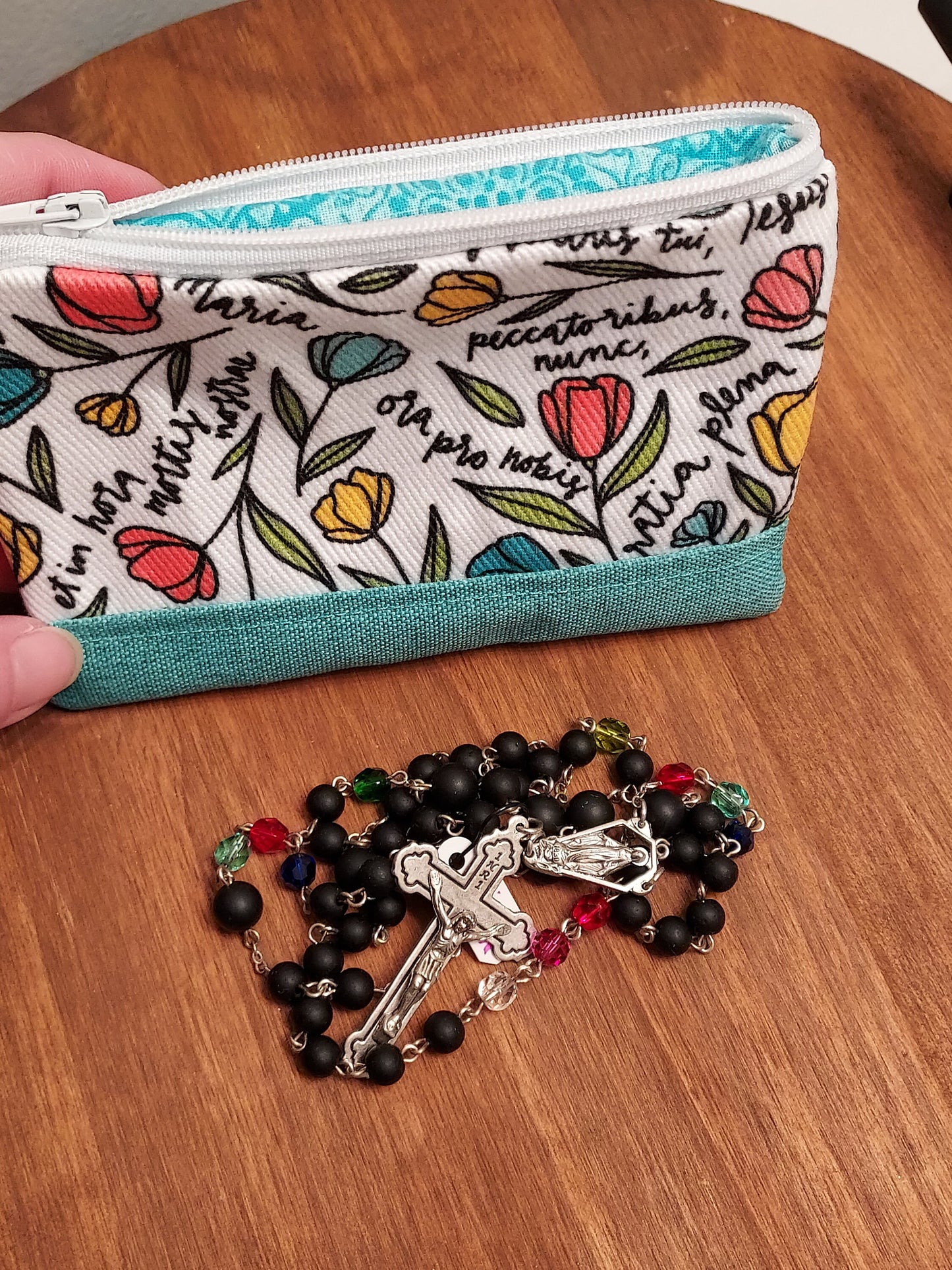 Wallet Ave Maria Latin Hail Mary Catholic Fabric Rosary pouch caes/Easter Confirmation First Communion Adoration/gift card/tea bag holder