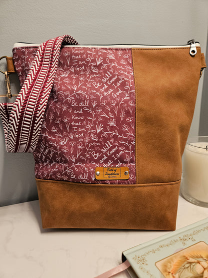 Be Still and Know that I am God Mulberry crossbody purse with adjustable strap Christian Catholic fabric