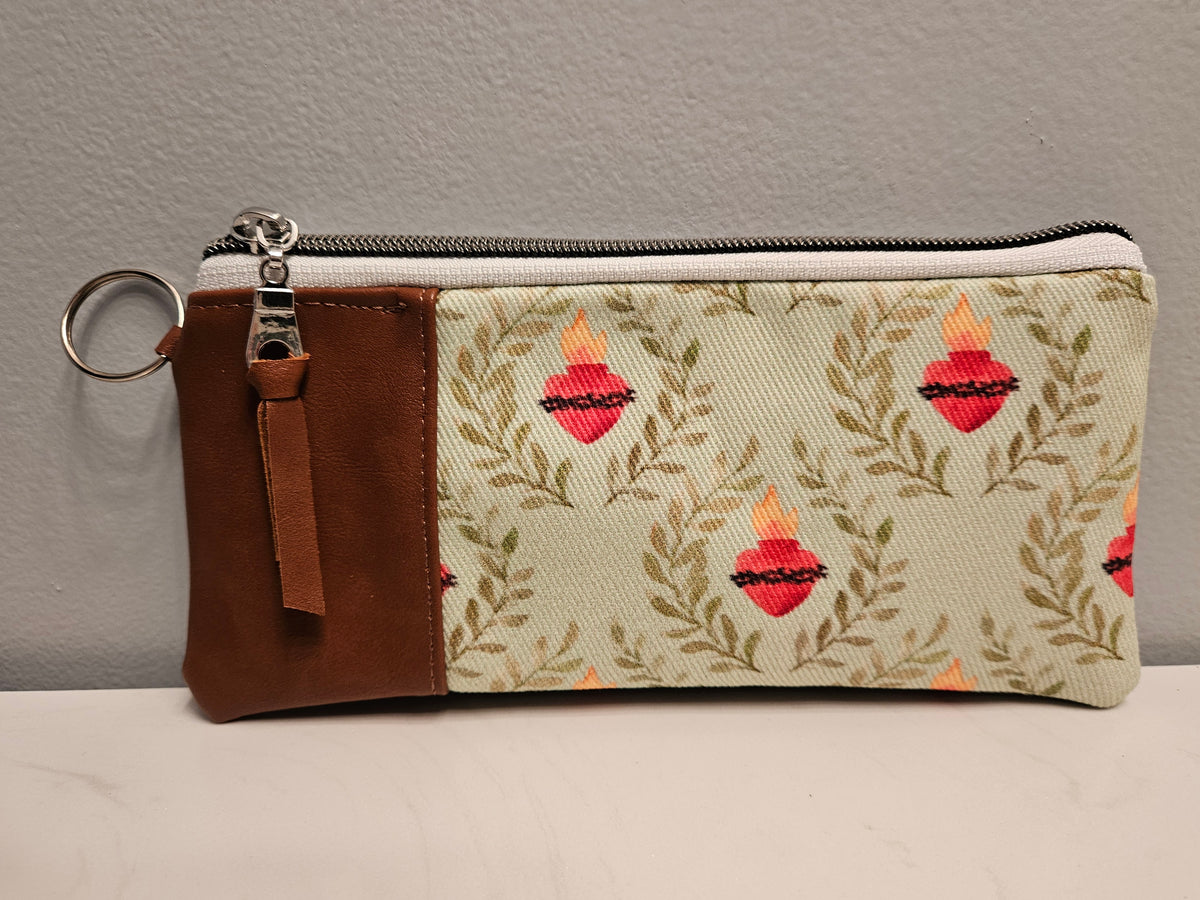 Sacred Heart pouch with keyring Catholic Christian handmade