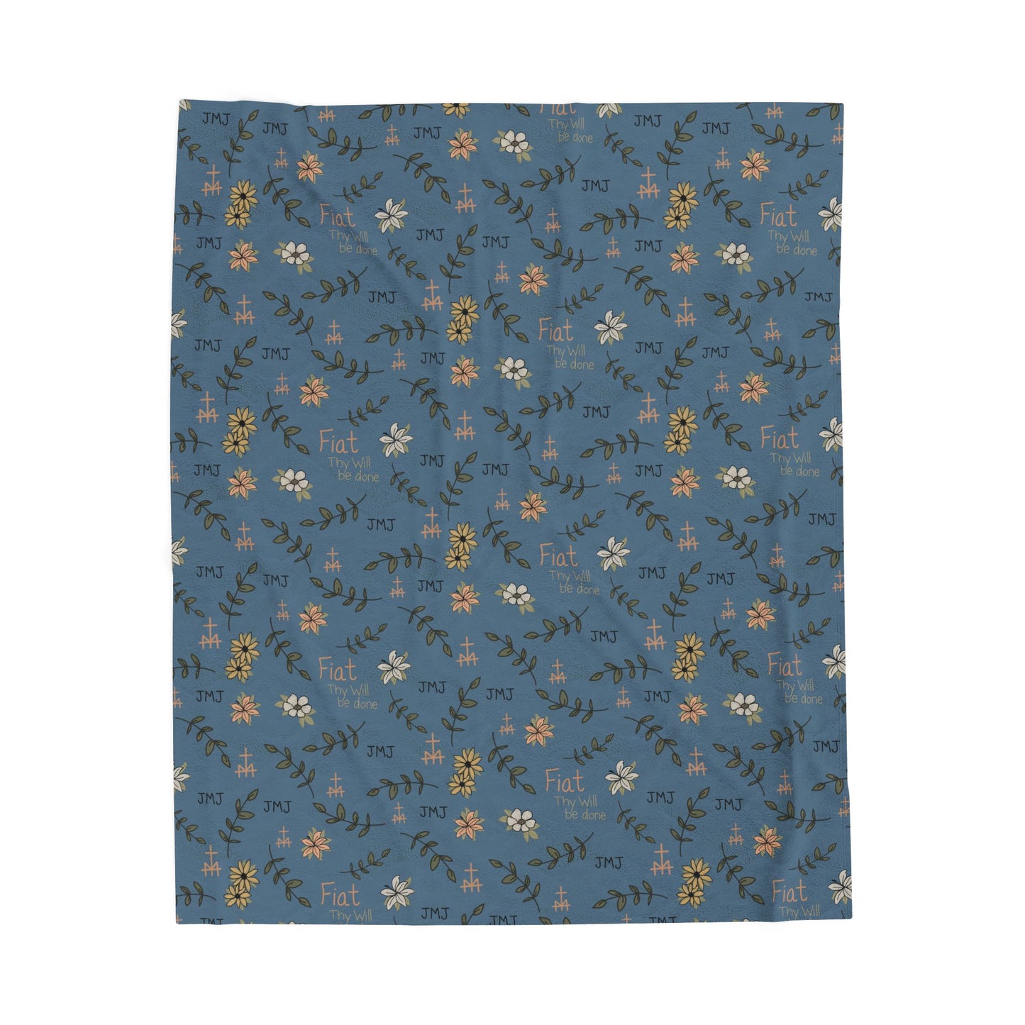 Dusty Blue Fiat Thy Will be Done Simple Cozy Floral Velveteen Plush Blanket | Soft Throw for Home Decor, Gifts, Nursery, Relaxation, or Baby Showers