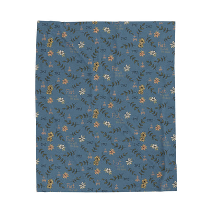 Dusty Blue Fiat Thy Will be Done Simple Cozy Floral Velveteen Plush Blanket | Soft Throw for Home Decor, Gifts, Nursery, Relaxation, or Baby Showers