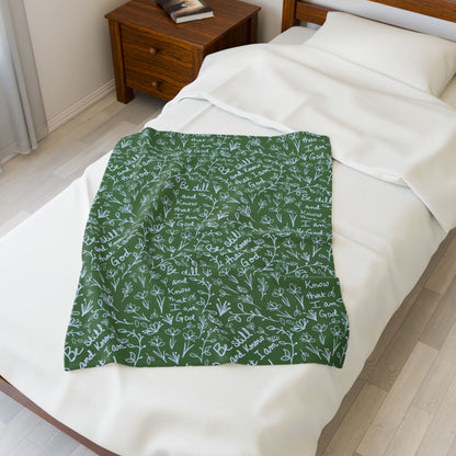 Green Be Still and Know that I am God Cozy Floral Velveteen Plush Blanket | Soft Throw for Home Decor, Gifts, Nursery, Relaxation, or Baby Showers