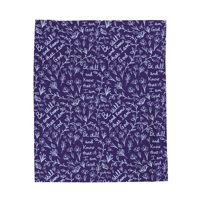 Purple Be Still and Know that I Am God Cozy Floral Velveteen Plush Blanket | Soft Throw for Home Decor, Gifts, Nursery, Relaxation, or Baby Showers