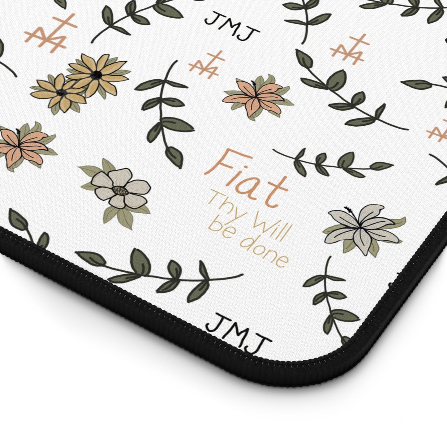 Fiat Thy Will be Done Inspirational Desk Mat - Perfect for Home Office, Modern Decor, Gift for Graduates, Motivational Message, Floral Themed