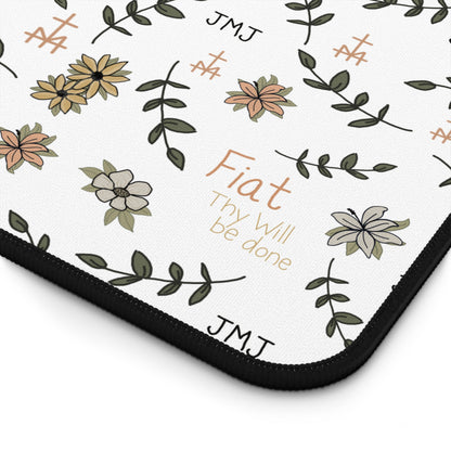 Fiat Thy Will be Done Inspirational Desk Mat - Perfect for Home Office, Modern Decor, Gift for Graduates, Motivational Message, Floral Themed