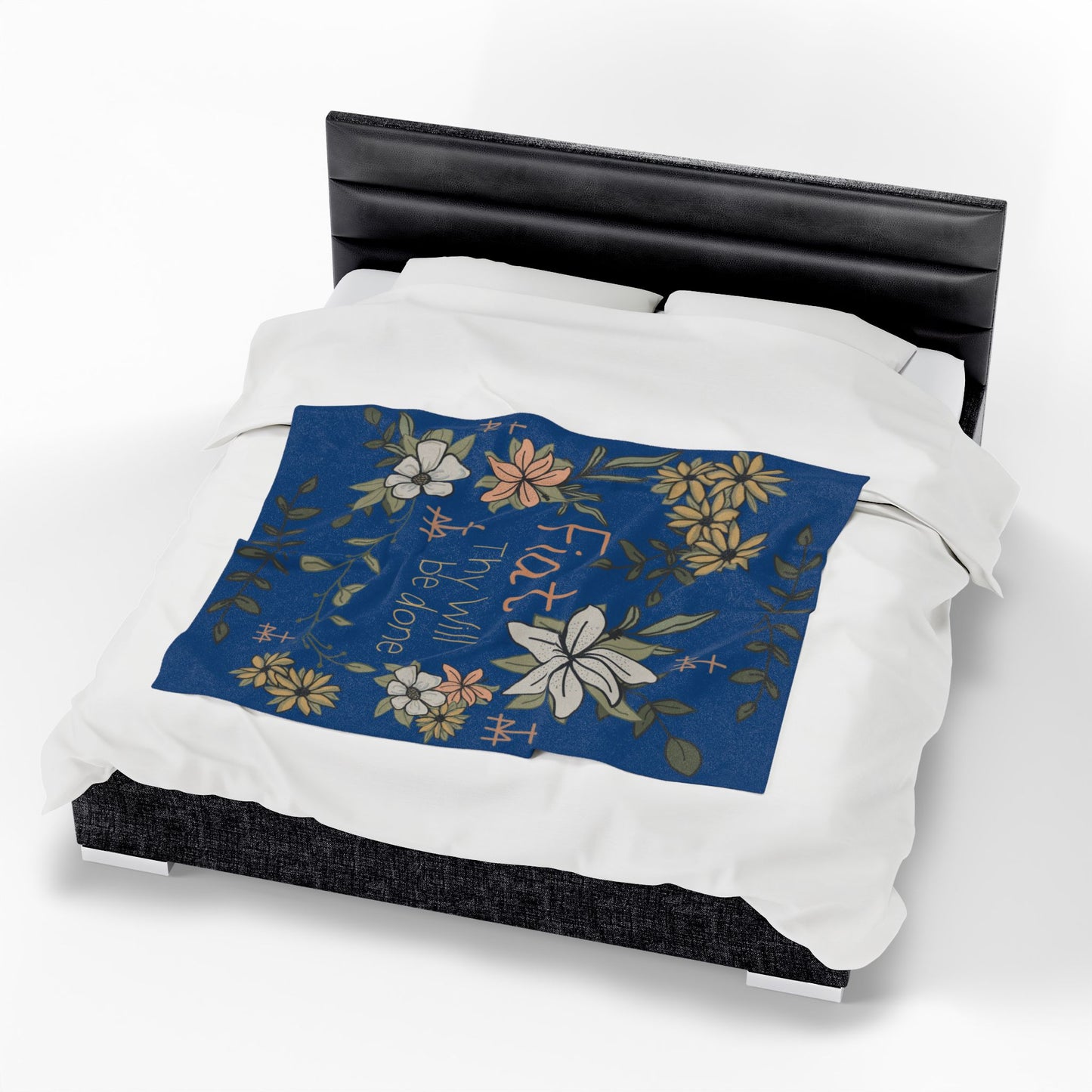 Bold Blue Fiat Thy Will be Done Faith-Inspired Velveteen Plush Blanket - Cozy Decorative Throw for Comfort, Spiritual Gifts, Home Décor, Relaxation, Gift Idea