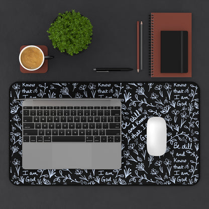 Black Be Still and Know that I am God Floral Inspirational Desk Mat - Perfect for Home Office, Religious Themed, Christian decor